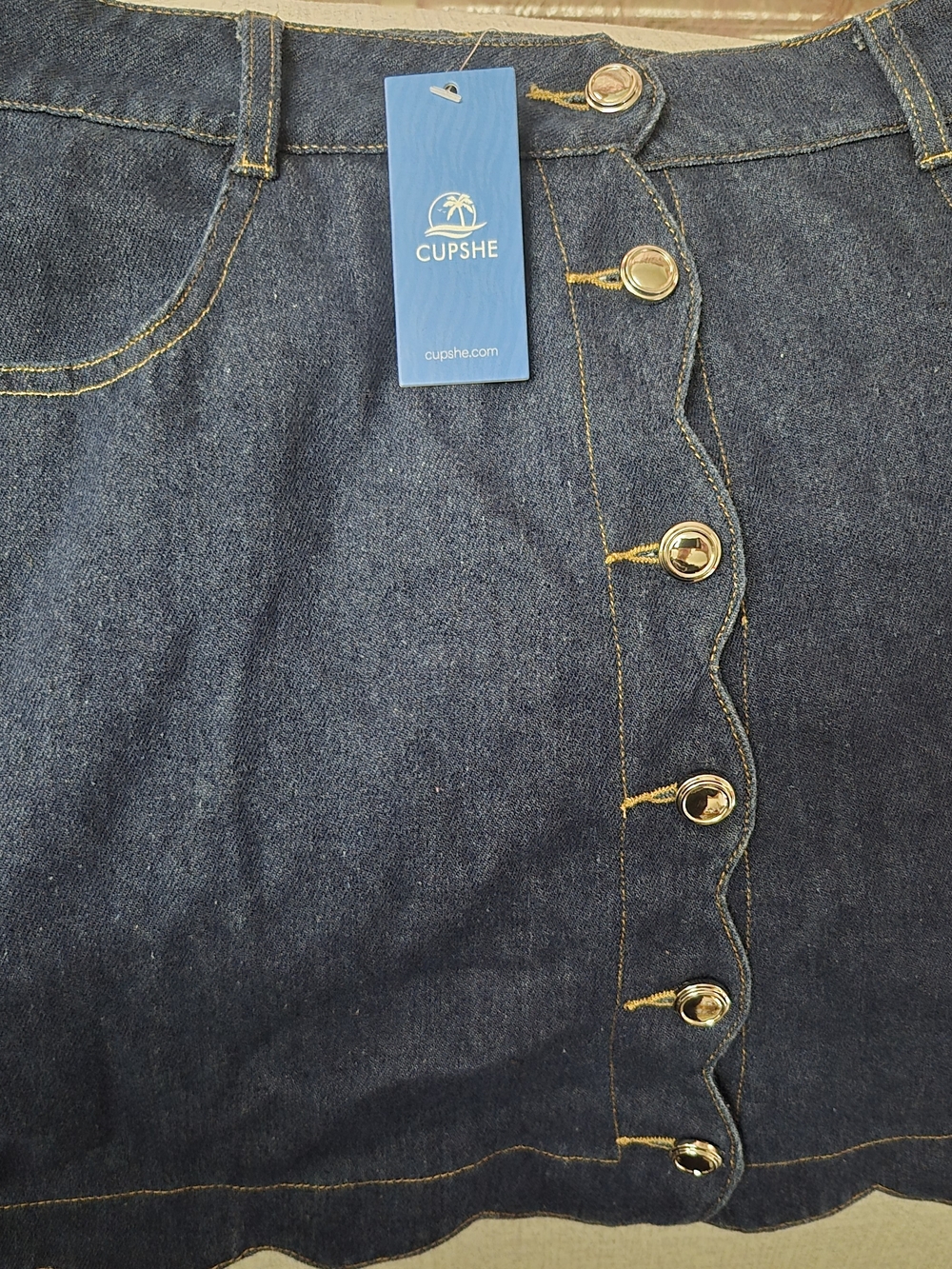 NWT Cupshe Dark Blue Denim Button-Front Skirt with Gold Buttons